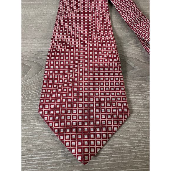 Lauren Ralph Lauren Green Label Red Geometric Squares 100% Silk Mens Necktie Tie - Picture 1 of 7